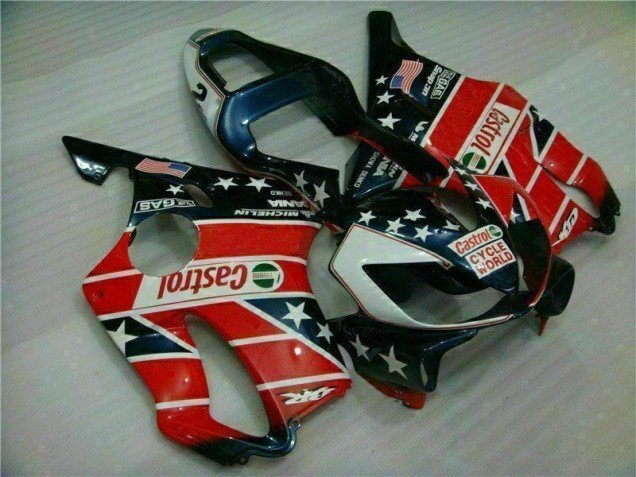 2001-2003 Red White Blue Castrol Cycle World Honda CBR600 F4i Motorcycle Fairings Kits