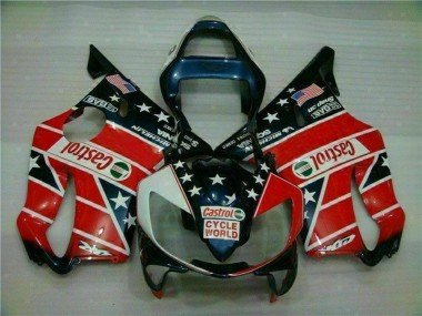 2001-2003 Red White Blue Castrol Cycle World Honda CBR600 F4i Motorcycle Fairings Kits