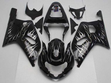 2001-2003 Black White Flame Suzuki GSXR 600/750 Motorcycle Fairing Kits