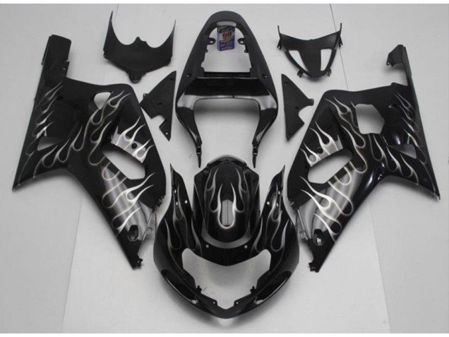 2001-2003 Black White Flame Suzuki GSXR 600/750 Motorcycle Fairing Kits