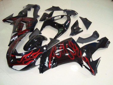 2006-2007 Black Red Flame Kawasaki ZX10R Moto Fairings