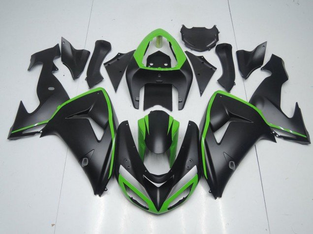 2006-2007 Matte Black with Green Line Kawasaki ZX10R Motorcycle Fairing Kits