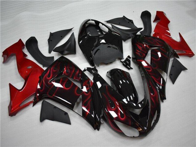 2006-2007 Red Flame Kawasaki ZX10R Motorcycle Fairings Kit