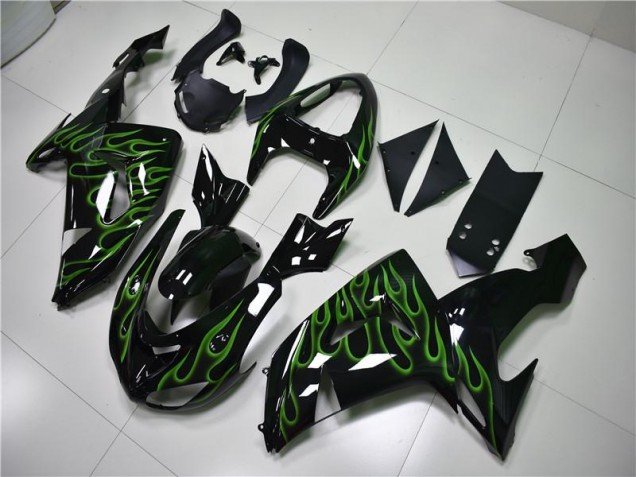 2006-2007 Black Green Flame Kawasaki ZX10R Motorcycle Fairing