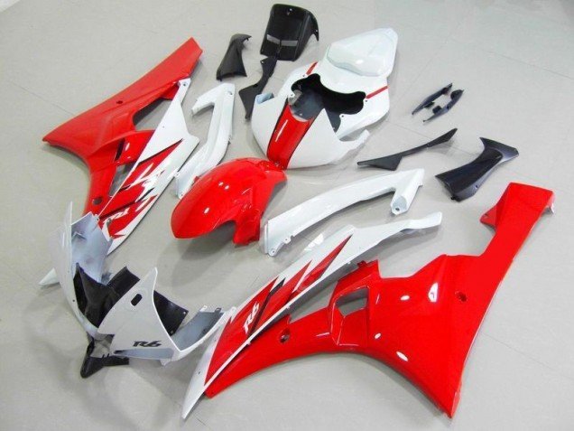 2006-2007 Red White Yamaha YZF R6 Motorcycle Fairings Kit