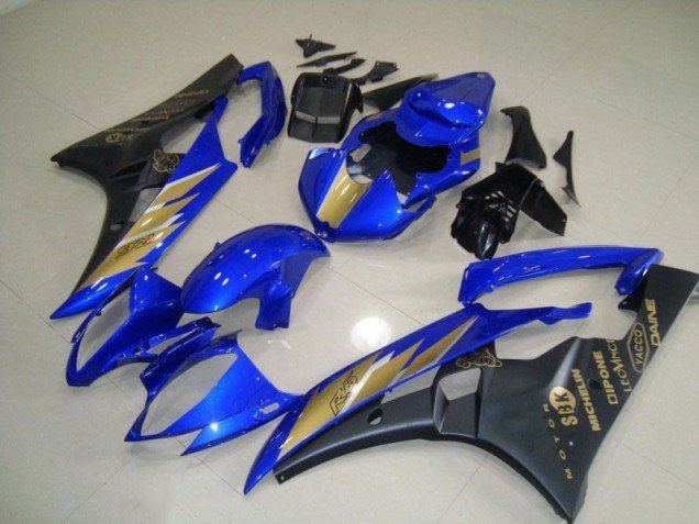 2006-2007 Black Blue with Gold Sticker Yamaha YZF R6 Motorcycle Fairing Kit