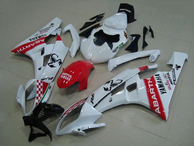 2006-2007 White Red Abarth Yamaha YZF R6 Motorcycle Fairings