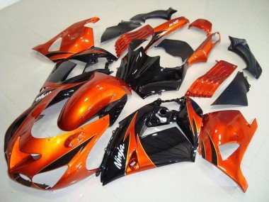 2006-2011 Orange Black Kawasaki ZX14R ZZR1400 Motorbike Fairings