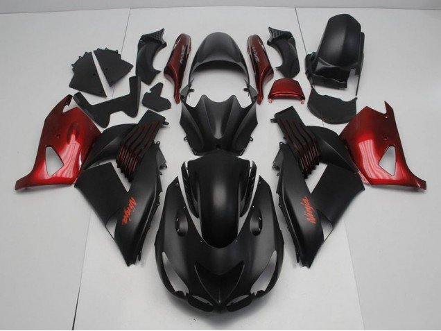 2006-2011 Matte Black and Red Kawasaki ZX14R ZZR1400 Motorcycle Fairing Kit