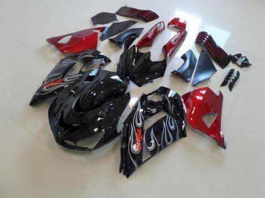 2006-2011 Black Nd Red Silver Flame Kawasaki ZX14R ZZR1400 Motorbike Fairing