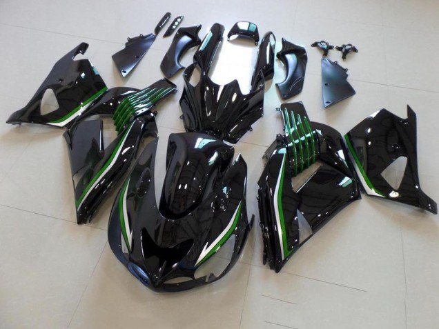 2006-2011 Glossy Black with Green Line Kawasaki ZX14R ZZR1400 Motor Bike Fairings