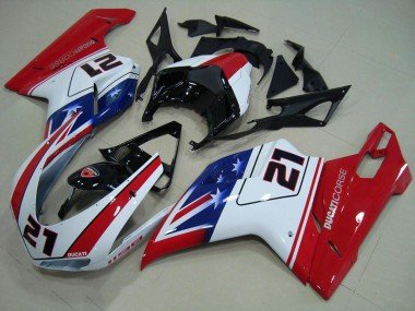 2007-2014 Black White Red 21 Ducati 848 1098 1198 Motor Fairings