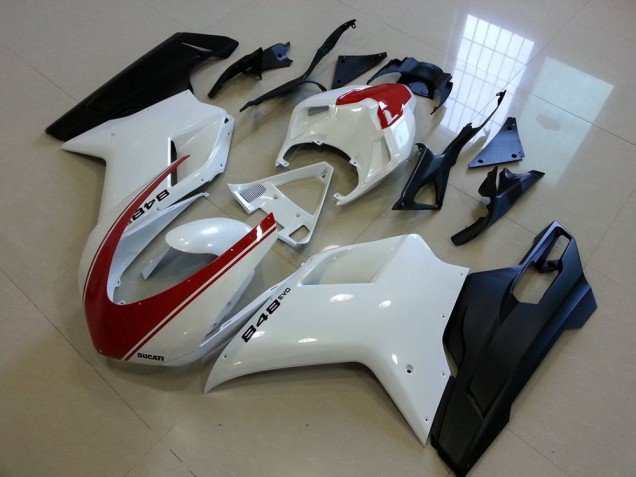 2007-2014 Matte Black White with Red Stripe Ducati 848 1098 1198 Bike Fairings