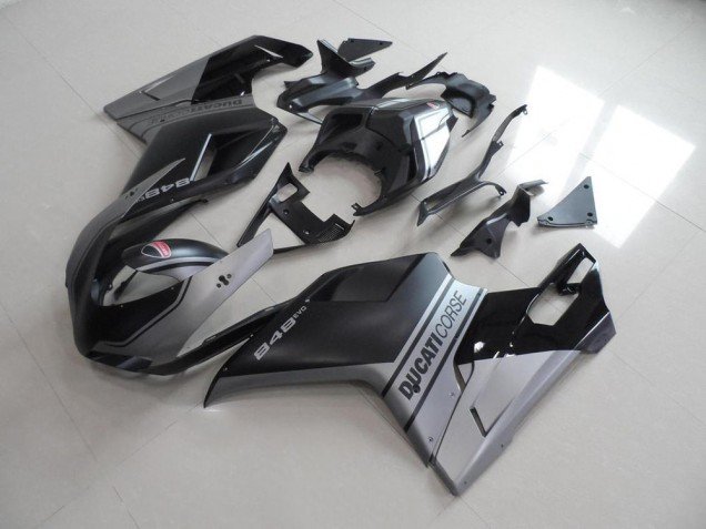 2007-2014 Matte Black Sliver OEM Style Ducati 848 1098 1198 Motorbike Fairings