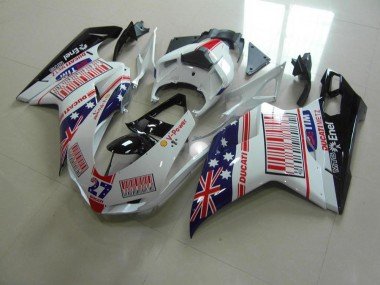 2007-2014 White Blue Red Ducati 848 1098 1198 Bike Fairings