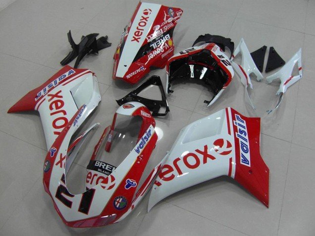 2007-2014 White Red Xerox Ducati 848 1098 1198 Bike Fairing