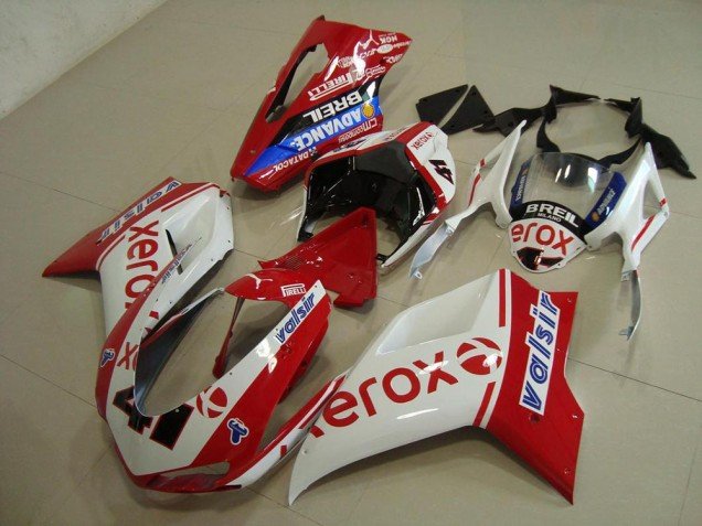 2007-2014 White Red Xerox Ducati 848 1098 1198 Bike Fairings