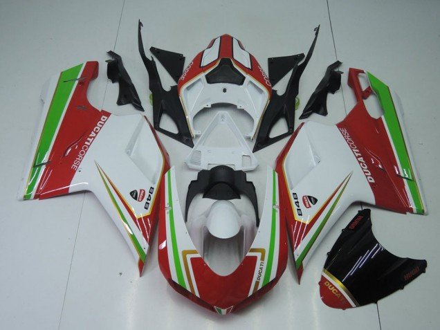 2007-2014 Red White and Green Ducati 848 1098 1198 Replacement Motorcycle Fairings