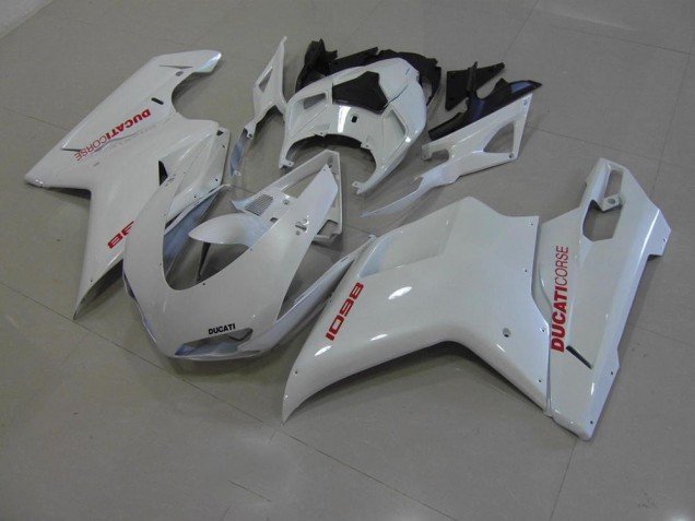 2007-2014 Pearl White with Red Decals Ducati 848 1098 1198 Motorcyle Fairings