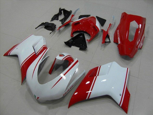 2007-2014 White and Red Racing Version Ducati 848 1098 1198 Motorbike Fairing