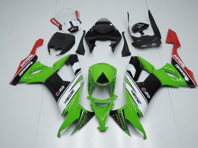 2008-2010 White Black and Green Kawasaki ZX10R Motorcycle Fairing Kits