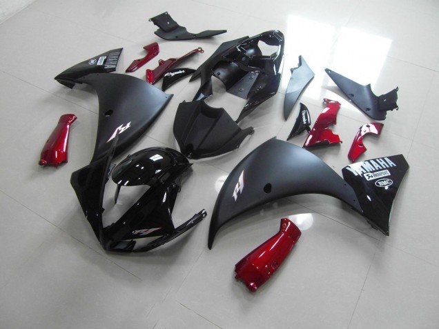 2012-2014 Matte Black Red Yamaha YZF R1 Bike Fairing Kit