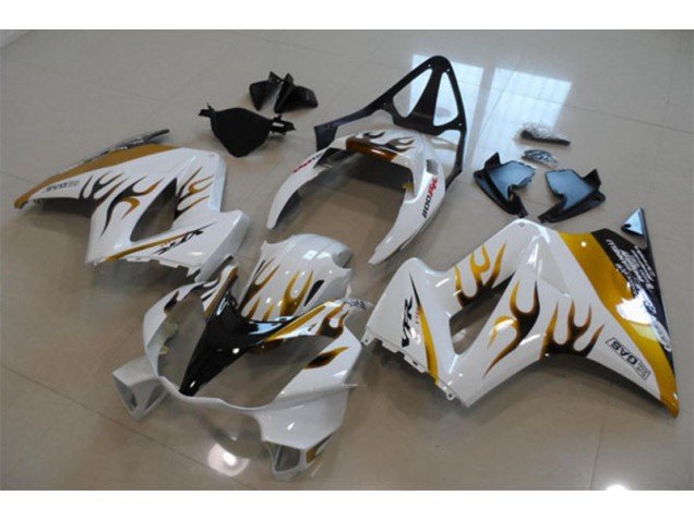 2002-2013 White Gold Flame Honda VFR800 Bike Fairings