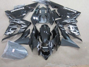 2003-2005 Black with White Flame Kawasaki ZX10R Motorcycle Fairing