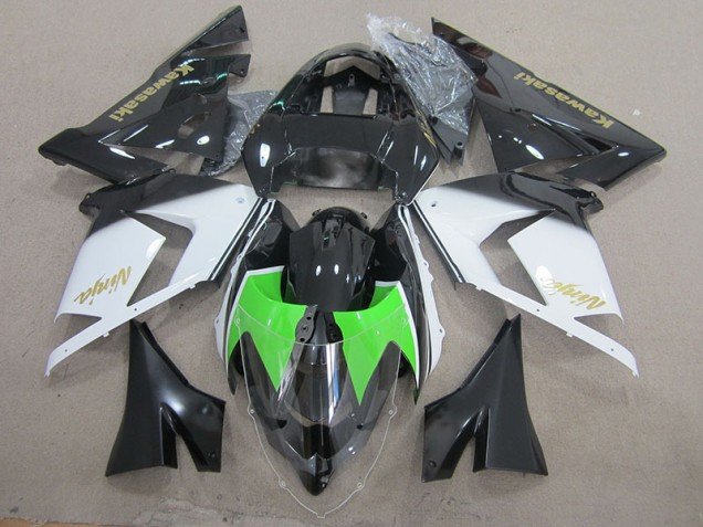 2003-2005 Black White Gold Ninja Kawasaki ZX10R Motorcycle Fairing Kit