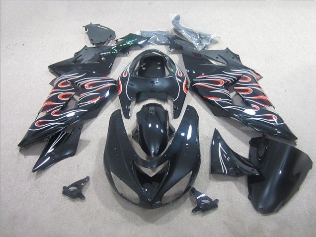 2006-2007 Black White Red Flame Kawasaki ZX10R Motorbike Fairing