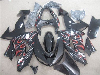 2006-2007 Black Red White Flame Ninja Kawasaki ZX10R Bike Fairings