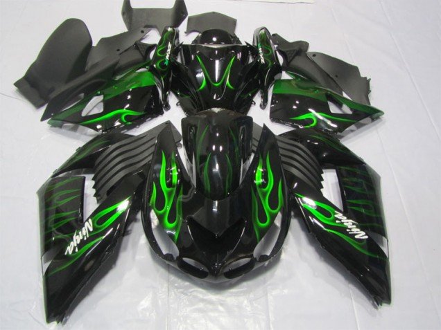 2006-2011 Black Green Flame Ninja Kawasaki ZX14R ZZR1400 Motorcycle Replacement Fairings