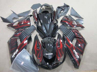 2006-2011 Black Red Flame Ninja Kawasaki ZX14R ZZR1400 Motorcyle Fairings