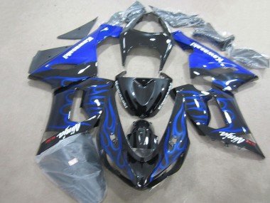 2005-2006 Black Blue Flame Ninja 636 Kawasaki ZX6R Motorcycle Fairings Kits