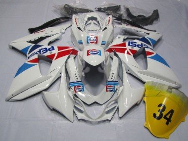 2009-2016 White Pepsi 34 Suzuki GSXR1000 Motorcycle Fairings Kit