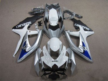 2008-2010 Silver Blue White Suzuki GSXR600 Motorcycle Fairings Kit