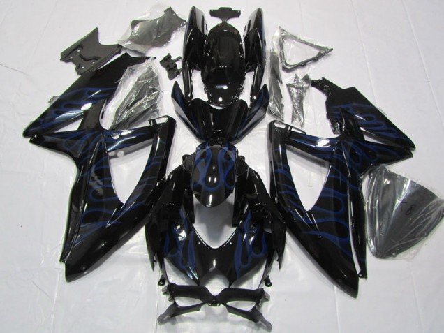 2008-2010 Black Blue Flame Suzuki GSXR600 Bike Fairing