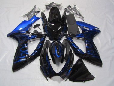 2006-2007 Black Blue Flame Suzuki GSXR750 Bike Fairings