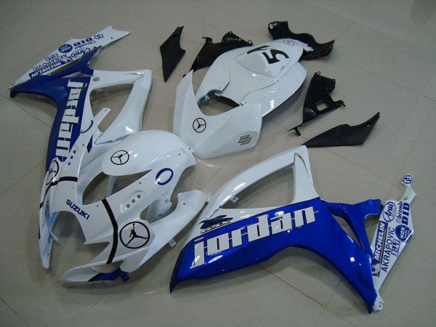 2006-2007 Blue White Jordan Suzuki GSXR750 Motorcycle Fairings Kits