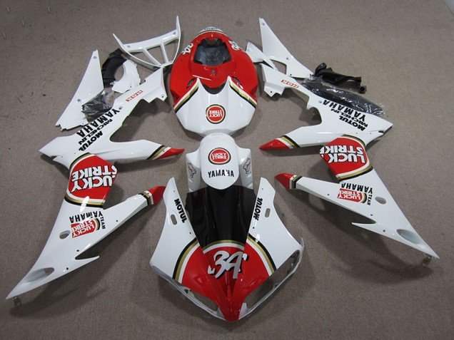 2004-2006 Red White Lucky Strike Yamaha YZF R1 Motorcycle Replacement Fairings