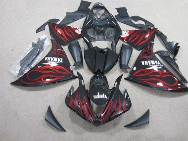 2012-2014 Black Red Flame Yamaha YZF R1 Motor Fairings