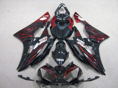 2006-2007 Black Red Flame Yamaha YZF R6 Motorcycle Bodywork